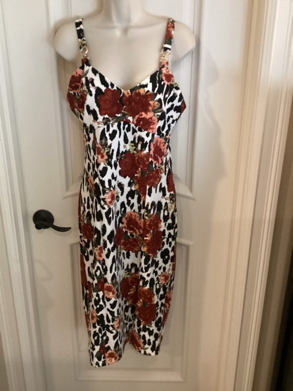 Almost Famous Rust Floral & Black-White Animal Print Midi Dress